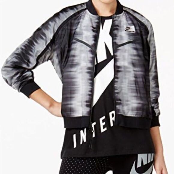 Nike Tie Dye Bomber Jacket Size Small Black and White Neutral Lightweight Coat - Picture 12 of 12